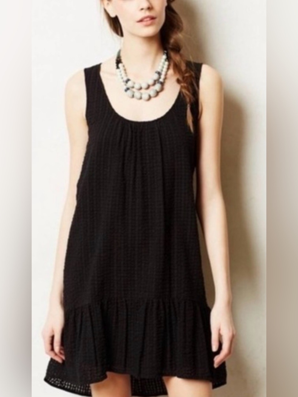 Anthropologie - Maeve Sleeveless Textured Seersucker Tiered Mini Dress Size Sm